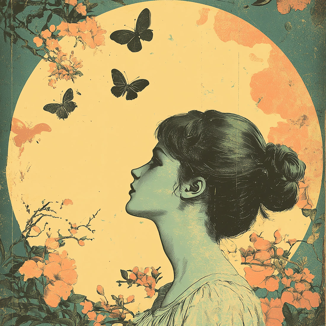 Vintage Woman with Butterfly